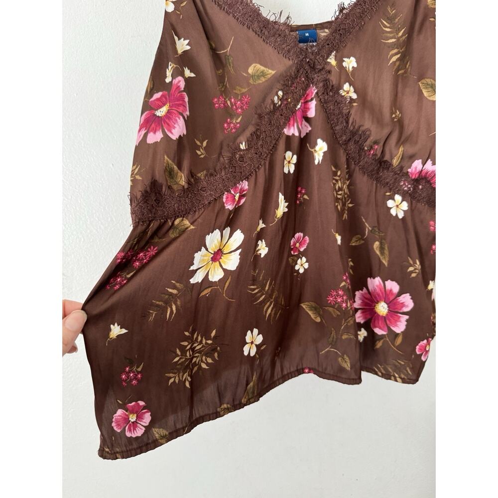 Old Navy Brown Satin Babydoll Tank Top Size Medium Oriental Floral - Picture 4 of 6